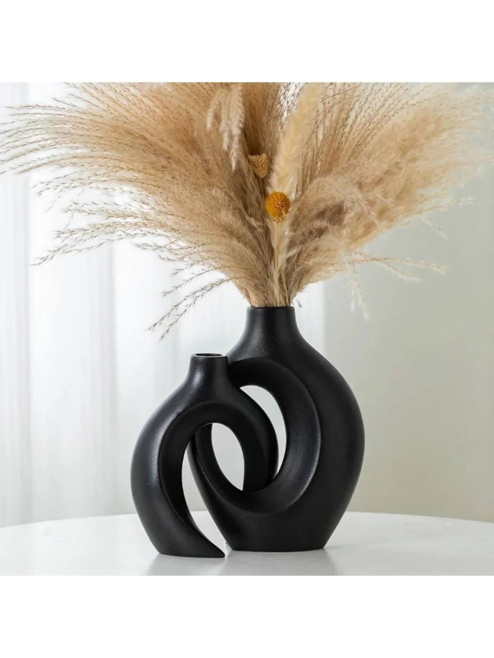 Stylish Black Ceramic Hollow Vases Set of 2 | Modern Home Decor Accent